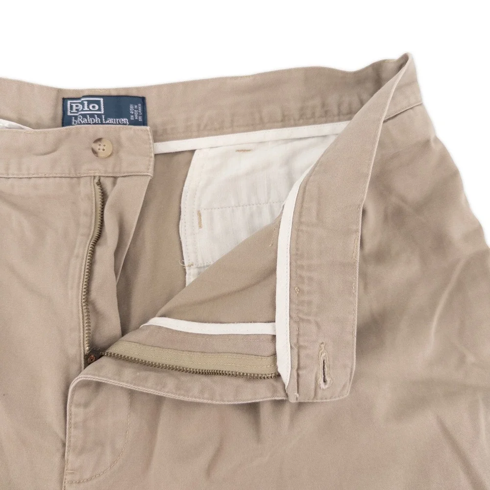 VTG Polo Ralph Lauren Mens 40 Tyler Shorts Tan Pleated Cotton Chino Classic Prep